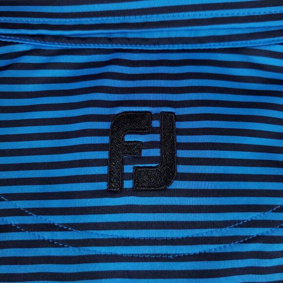 Footjoy FJ Mens Size Large Blue Black Striped SS Golf Performance Polo Shirt - Picture 8 of 12